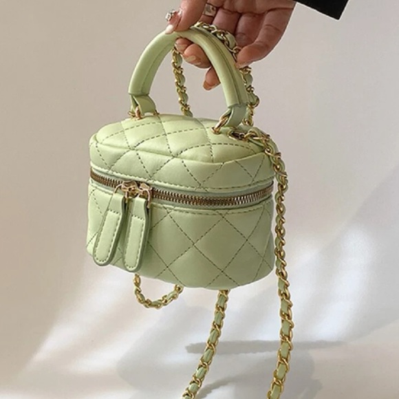 Handbags - Chic Mint Green & Metallic Leather Vanity Crossbody Bag OS New